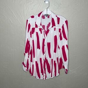 Figueroa & Flower XL Boho Pink White Abstract Blouse